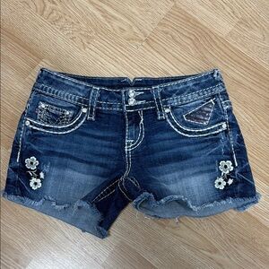 Vigoss The Chelsea Blue Jean Shorts with Distressed Hem and Embroidery